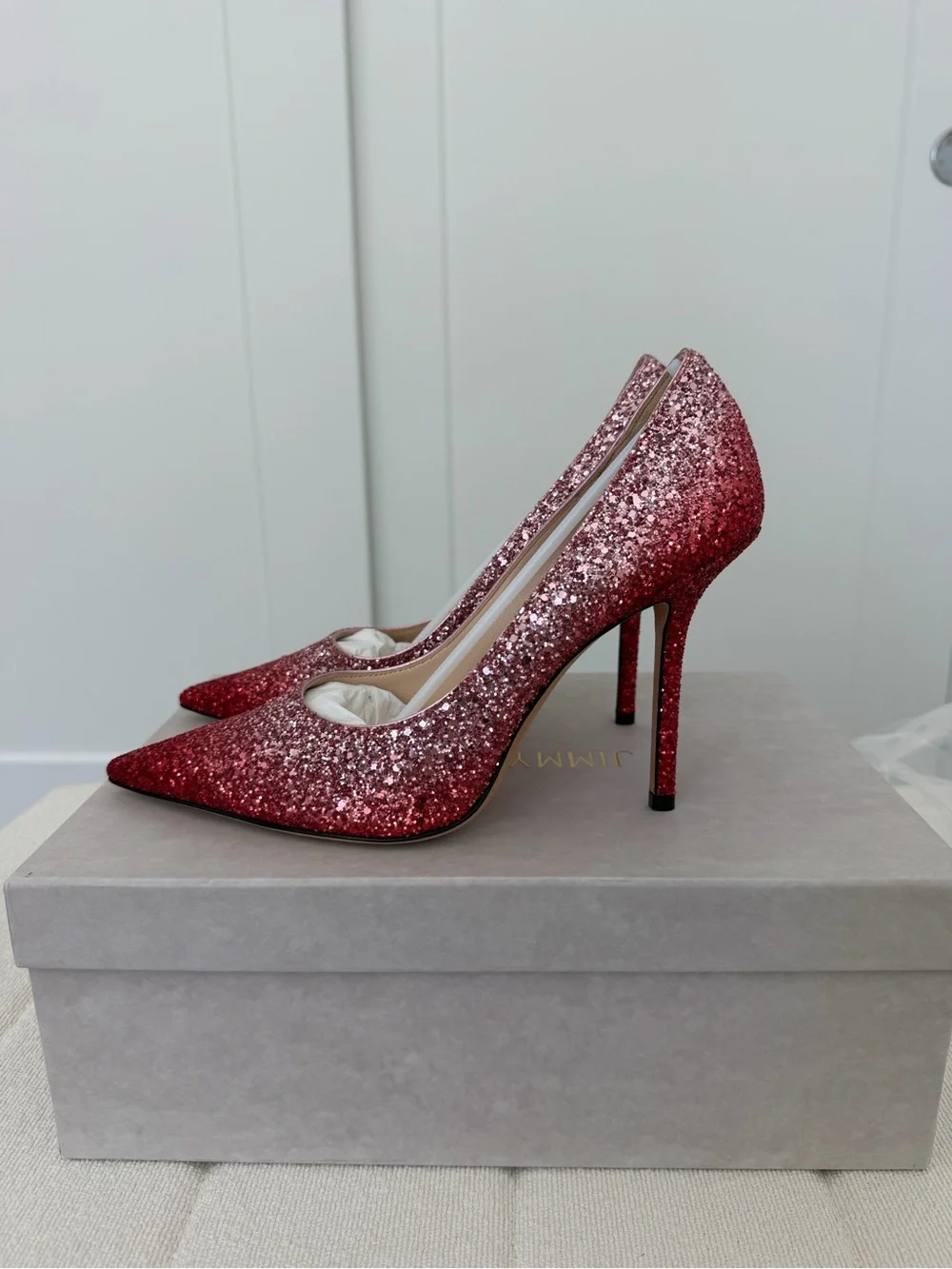 Jimmy Choo Love 100 Women's Glitter Gradient Pumps - Red/Pink - Picture 4 of 7